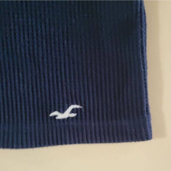 Hollister Navy Waffle-knit Long Sleeve Boyfriend Crop Crew with Varsity Stripes - Picture 12 of 16